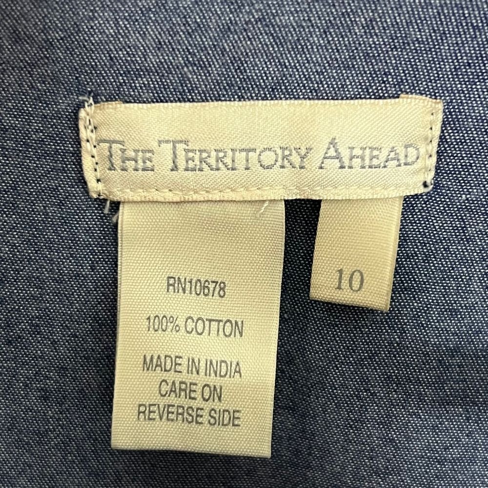The Territory Ahead 10 Shirt Dress Chambray Vintage Ruffle Front Button Western - Picture 3 of 13